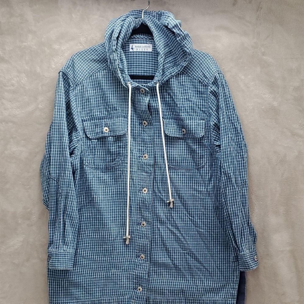 MARSH LANDING BLUES | LARGE HOODED JACKET VINTAGE LIGHT WEIGHT | BLUE WHITE